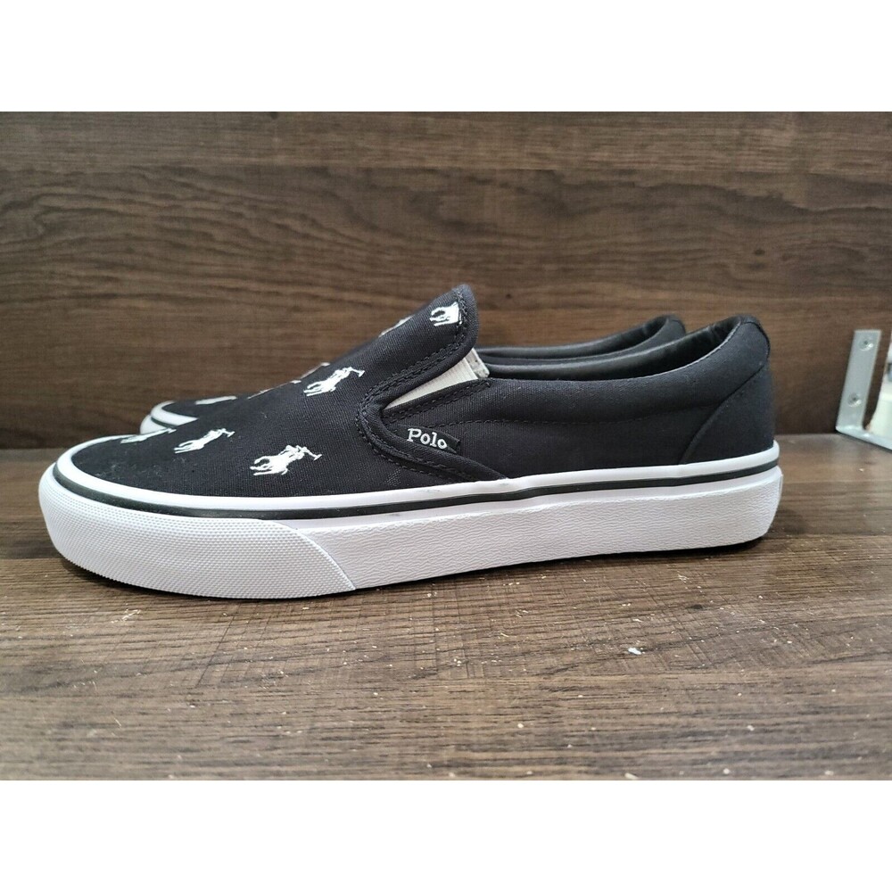 Polo Ralph Lauren Men's Keaton Allover Pony Slip-On Sneaker Black White 7D New